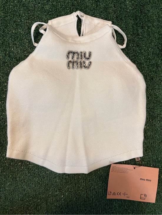 Miu Miu Tops - Miu Miu White Girls' Crystal Logo Halter Top SIZE M